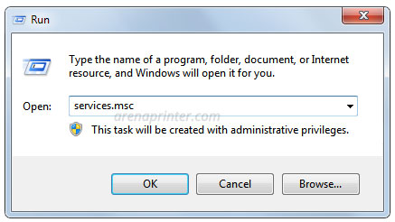 buka program system services msc untuk menghapus cetak nyangkut