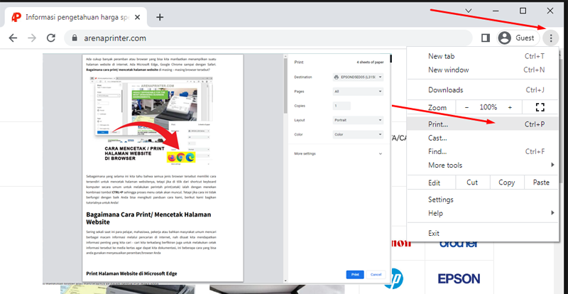 Cara mudah print halaman website di chrome ke printer