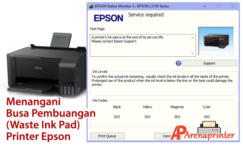 Mengatasi Error Waste Ink Pad Printer Epson L3150 Reset dan ganti busa